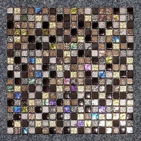Mosaik 1,5x1,5cm, Glas und Stein in braun bunt, Blatt 30x30cm