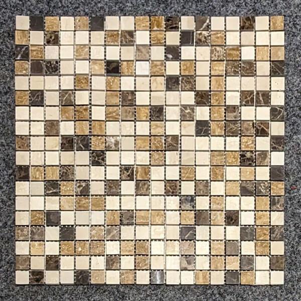 Natursteinmosaik Mix 1,5x1,5cm in beige-brauntönen, Blatt 30x30cm