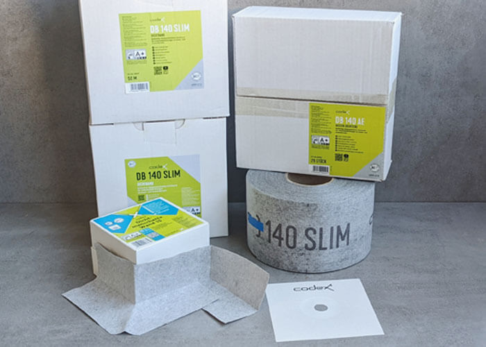 codex Dichtband DB 140 SLIM, codex Dichtecke-Innen DB 140 SLIM, codex Dichtecke-Außen DB 140 SLIM, codex Dichtmanschette Wand 15