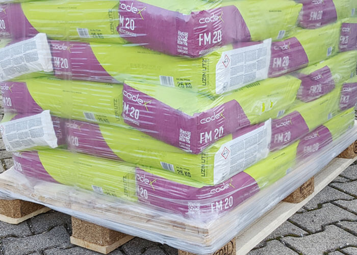 codex selbstverlaufende Nivelliermasse FM 20 im 25 KG Sach auf Palette aufgerichtet